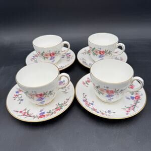 Vintage Cups and Saucers by Wedgwood in Devon Sprays Bone China Set of 4